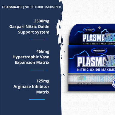 Gaspari Nutrition PlasmaJet, Legendary N.O. Nitric Oxide Maximizer, Increased Lean Mass and Strength, Maximum Vascularity and Vasodilation, 90 Capsule