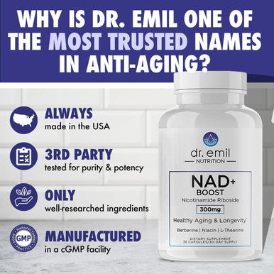 Dr. Emil Nutrition Nad+ Boost - Nicotinamide Riboside Supplement For Longevity, Healthy Aging & Cellular Regeneration - Nad Supplement With With Berberine, L-Theanine & Niacin - 30-Day Supply