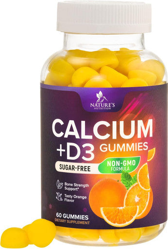 Nature'S Nutrition Sugar Calcium Gummy Bites Plus 400 IU Vitamin D3 Bone Health & Immune Support Supports Bone Strength - Chewable Calcium Nutrition Supplement Non-GMO Orange Flavor Chews - 60 Gummies