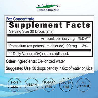 Eidon Liquid Potassium Supplement Supports Proper Cell Function Bioavailable Ionic All Natural Vegan Gluten NoPreservatives or Additives Potassium Drops 2 Ounce Bottle 2 Pack
