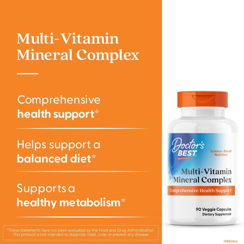 Doctor'S Best Multi-Vitamin Mineral Complex - Daily Vegan Multivitamin For Women & Men Vitamins A C D3 E K2 Riboflavin & Niacin Health Support Supplement For Adults Non-Gmo 90 Veg Capsules
