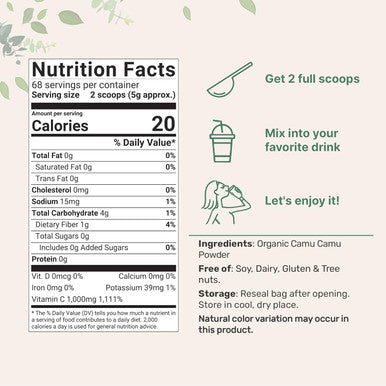 Micro Ingredients Organic Camu Camu Powder 12 oz | High Natural Vitamin C Level | Fresh ze-Dried Berries Source | No GMOs Vegan Friendly