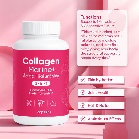 Nitidissima Hydrolyzed Marine Collagen Hyaluronic Acid Formula 5-In-1 Beauty & Wellness Blend With Coq10 Biotin & Vitamin C Vegan Friendly Non-Gmo 150 Capsules