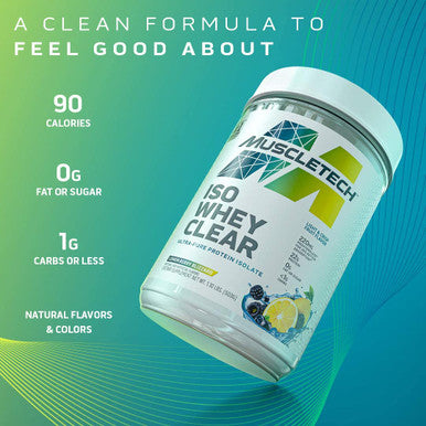 Whey Protein Powder | MuscleTech Clear Whey Protein Isolate | Whey Isolate Protein Powder for Women & Men | Clear Protein Drink | 22g of Protein, 90 Calories | Lemon Berry Blizzard, 1.1lb(19 Servings)