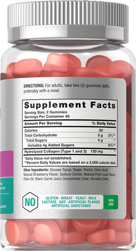 Collagen Gummies | 90 Count | Strawberry Flavored Gummy | Hydrolyzed Collagen Type 1 and 3 | Non-GMO, Gluten Free | by Horbaach