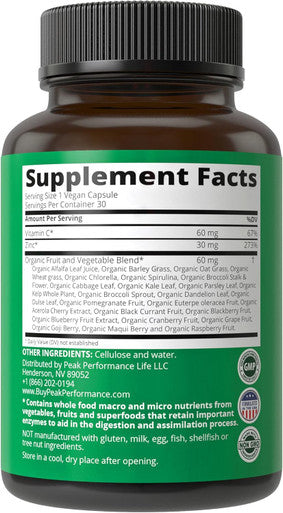 Vegan Zinc Supplement With Vitamin C + Whole Food Blend Of 25 Vegetables And Fruits For Max Absorption. Zinc Supplements Zinc 30Mg Capsules, Pills, Tablets, Vitamins For Adults Both Men And Women