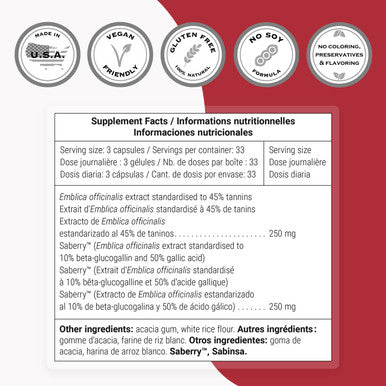 Supersmart Double Amla Extract Standardized to 45 Tannins Saberry Support Digestive Health Anti Aging Antioxidant Supplement NonGMO Gluten Free 100 Vegetarian Capsules