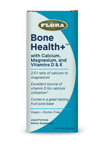 Flora Bone Health with Calcium Magnesium and Vitamins D K 2.51 Ratio of Calcium to Magnesium Vegan GlutenFree Fruit Juice Base 8fl. oz. Glass Bottle
