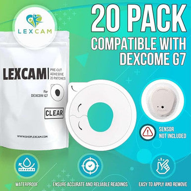 Adhesive Patches Pre-Cut for Dexcom G7, Stelo Pack of 20 Waterproof, Transparent Overpatches for Continuous Glucose Monitoring, Sensor is NOT Included