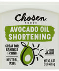 Chosen Foods Avocado Oil, Shortening 16 Oz - All Purpose Baking & Frying Shortening made from 100% pure avocados - Non-GMO, Gluten-Free, Keto Friendly - (Pack Of 1)