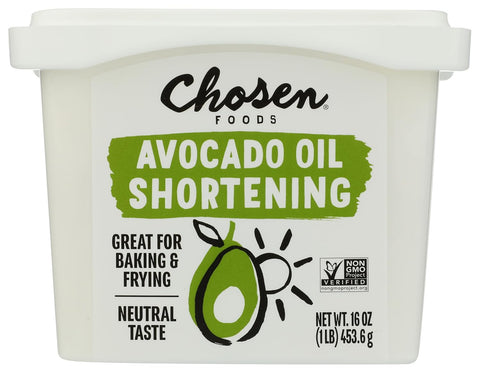 Chosen Foods Avocado Oil, Shortening 16 Oz - All Purpose Baking & Frying Shortening made from 100% pure avocados - Non-GMO, Gluten-Free, Keto Friendly - (Pack Of 1)