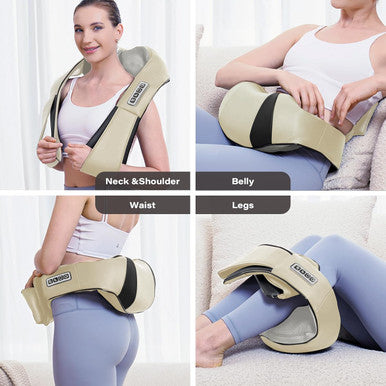 Neck Back Massager, Shiatsu Neck And Shoulder Massager With Heat, 3D Deep Tissue Kneading Massager Electric Massager For Shoulder, Back, Leg Muscle Pain Relief, Home & Office Use (Beige)