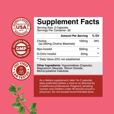 Natures Craft Myo-Inositol & D-Chiro Inositol Capsules - Choline Inositol Supplement for Cycle and Fertility Support - Womens Hormone Balance Supplement with Myo & D-Chiro Inositol Plus Choline Bitartrate