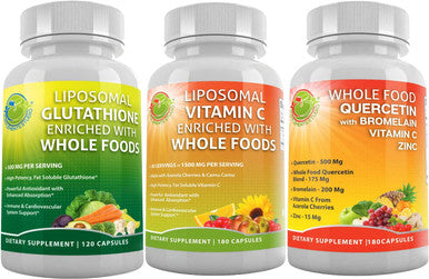 Perfect Immune Booster Vitamin C Bundle Up with Liposomal Glutathione for Enhanced Absorption Master Antioxidant Detoxifier and Quercetin with Bromelain for Immune and Respiratory System Support