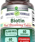 Amazing Nutrition Formulas Biotin 10000 mcg | Fast Dissolve Tablets | Non-GMO | Gluten Supplement | Made in USA (Strawberry | 60 Count)