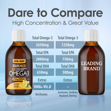 Aquaomega 3X Extra Strength Epa Omega-3 Liquid - Wild Caught Omega 3 Fish Oil Liquid With Epa, Dha And Vitamin D - 2650Mg Omega-3 Supplements - 225Ml Lemon