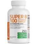 Bronson Super B 100 Vitamin B Complex Sustained Release Contains All B Vitamins (Vitamin B1, B2, B3, B6, B9 - Folic Acid, B12) Supports Energy Metabolism & Nervous System Health, Non-Gmo, 250 Tablets