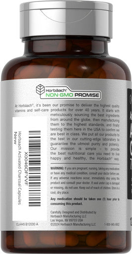 Horbaach Charcoal Pills 120 Capsules 780Mg