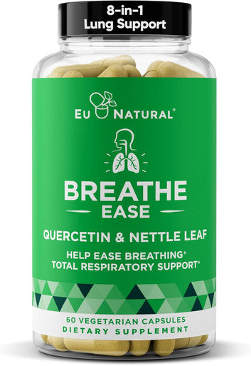 Eu Natural Breathe Inhaler Support Supplement Sinus, Lungs, Open & Clear Airways Seasonal Nasal Health, Bronchial Wellness, Healthy Chest Quercetin, Vitamin D, Bromelain Pills 60 Vegetarian Soft Capsules