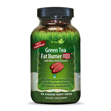 Irwin Naturals Green Tea Fat Burner Red With Nitric Oxide Booster - Healthy Weight Management & Diet Support - Boost Thermogenesis & Metabolism With L-Citrulline & Garcinia - 75 Liquid Softgels