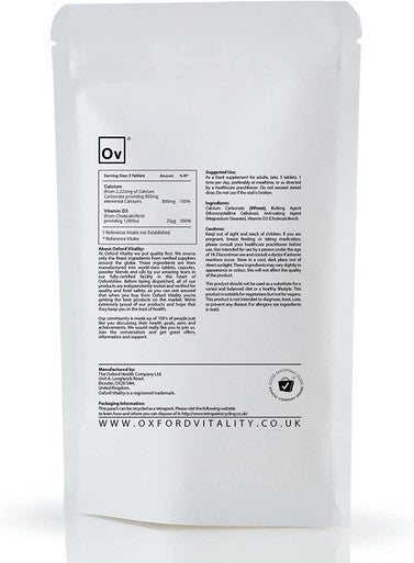 Calcium & Vitamin D Tablets | 1000iu Vitamin D3 Supplement for Bone Health and Metabolism | Oxford Vitality