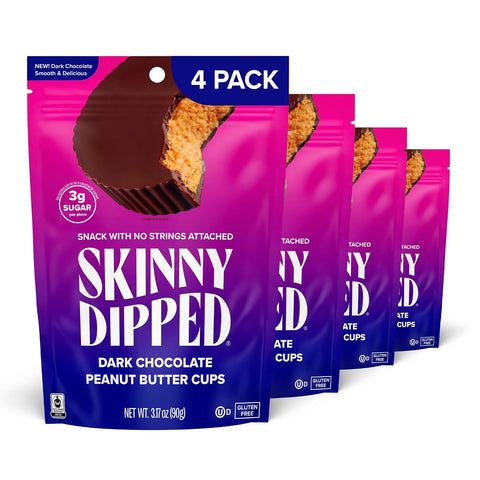 SkinnyDipped Caramel Peanut Paradise Cups, 2g Sugar per Cup, Gluten Free, Low Carb Snack, 3.2oz Resealable Bags, 6 Count (Pack of 4)