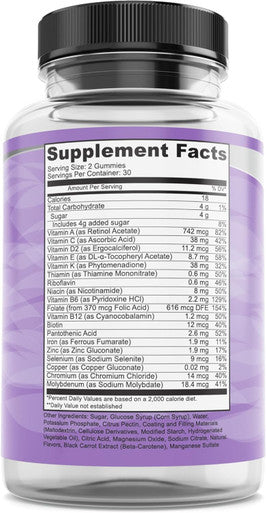 Pure By Nature Mega Multi Gummies, Natural Flavored Multi Vitamin Gummies For Women & Men, Dietary Supplement, Multivitamin For Men With Vitamins A, D2, C, E, K, Biotin, Folic Acid (60 Count)