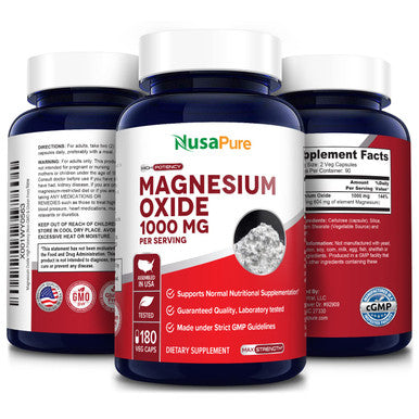 Magnesium Oxide 1,000mg 180 Veggie Caps (Non-GMO & )