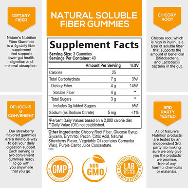Vegan Fiber Gummies - 4 Grams of Daily Prebiotic Fiber - Max Strength Soluble Fiber Gummy, Supports Digestive Health & Regularity, Nature's Non-GMO Dietary Fiber Supplement - 120 Gummies