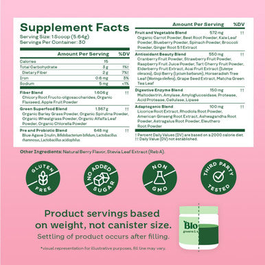 Bloom Nutrition Superfood Greens Powder Digestive Enzymes with Probiotics and Prebiotics Gut Health Bloating Relief for Women Chlorella Green Juice Mix with Beet Root Powder 30 SVG Berry