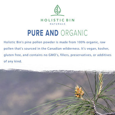Organic Pine Pollen Powder by Holistic Bin | Pharmaceutical Grade, Wild Harvested, Golden Pine Pollen | Non GMO, No Additives | Pure Pollen Supplement Made from The Ghost Pine Tree, 20 g