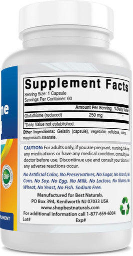 Best Naturals L-Glutathione 250 mg 60 Capsules
