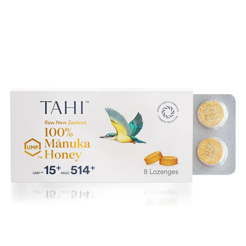 Tahi Pure New Zealand Manuka Honey Lozenges UMF 15+ (MGO 514+) Manuka Honey Drops For Sore Throat Relief & Immune support - Healthy Lozenges made of raw Honey - No Added Sugar - Pack of 8