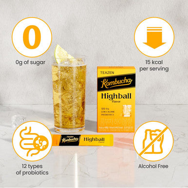 Teazen Highball Flavored Cocktail Mixers Mocktail Drink Mixers Electrolyte & Hydration Drink Mix Sugar Low Calorie Prebiotics 10 Sticks 1.76oz