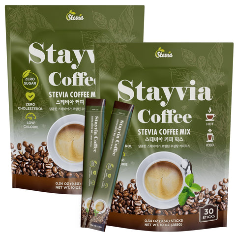 STAYVIA COFFEE Stevia Instant Coffee Packets Korean Instant Latte with SugarFree & Low Calories 30 Sticks (0.33oz) PlantBased Sweetener Enjoy Caffeine Hot & Cold at Office Home & Travel