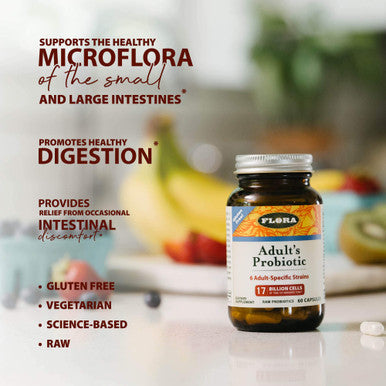 Flora Adults Probiotic Blend Six AdultSpecific Strains Gluten Free Raw Probiotic with 17 Billion Cells 120 Vegetarian Capsules