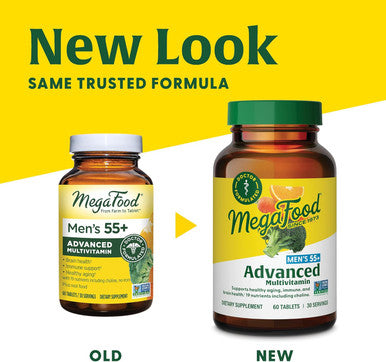 Megafood Men'S 55+ Advanced Multivitamin For Men - Doctor-Formulated -Choline, Vitamin D, Vitamin B12 Plus Real Food Brain Health Supplement For Adults & Immune Support - 60 Tabs (30 Servings)