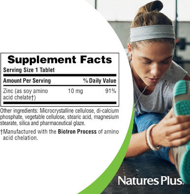 Naturesplus Zinc 10 Mg - 90 Tablets, Pack Of 2 - Supports Immune Health & Overall Well-Being - High-Potency Amino Acid Chelate Form - Gluten Free, Vegetarian - 180 Total Servings