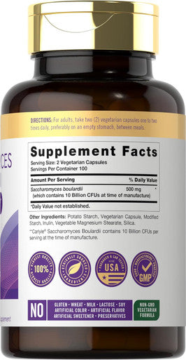 Carlyle Saccharomyces Boulardii Probiotics | 10 Billion CFUs | 200 Capsules | Value Size | Non-GMO Gluten Supplement