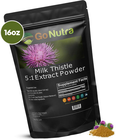 Go Nutra Milk Thistle Powder 1 Lb. Milk Thistle Extract 5:1 Strength Silymarin Silybum Marianum Herbal Supplement Non-Gmo