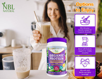 Nbl Natural NBL NATURAL Plant Based Organic Protein Powder Vegan Protein Powder for Men & Women 22G Protein Per Serving Gluten Lactose No Sugar Added Creamy Chocolate Fudge 2.2 lb 25 Servings