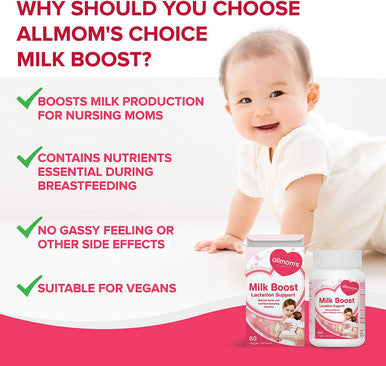 Lactation Supplement for Increased Breast Milk, with Fenugreek, Fennel and Essential Nutrients, Safe for Breastfeeding Mom and Baby - 30 Days Supply - Allmom's Choice