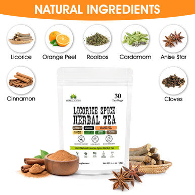 HERBALICIOUS Organic Licorice Spice Herbal Tea - Non-Gmo And Gluten Free Premium Natural Licorice Spice Tea Bags - Soothing And Caffeine Free Naturally Spicy Sweet Herbal Tisane - 30 Tea Bags