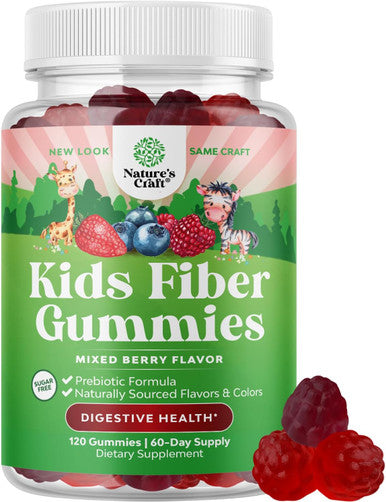 Natures Craft Sugar Fiber Gummies for Kids - Delicious Prebiotic Kids Fiber Gummies for Constipation Digestive Support & Immunity - Non-GMO Vegan Chicory Root Soluble Fiber Supplement for Kids Digestive Health
