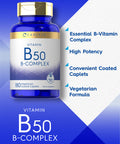 Carlyle Vitamin B50 Complex | 180 Caplets | Vegetarian, Non-Gmo, Gluten Free