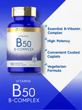 Carlyle Vitamin B50 Complex | 180 Caplets | Vegetarian, Non-Gmo, Gluten Free