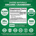 Zazzee Usda Organic Cranberry 25:1 Extract, 12,500 Mg Strength, 100 Vegan Capsules, Over 3 Month Supply, Standardized, Concentrat