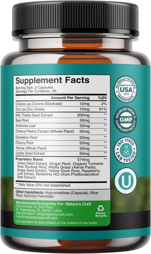 Natures Craft Liver Cleanse Detox & Repair Formula - Herbal Liver Support Supplement with Milk Thistle Turmeric Dandelion Root & Artichoke Extract for Liver Health - Silymarin Milk Thistle Liver Detox Capsules