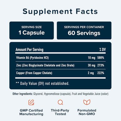Zinc Supplement Microbeadlets For Immune & Acne Support Highly Absorbable Zinc Bisglycinate & Orotate With 2Mg Chelated Copper + Vitamin B6 Vegan, Gluten- 60 Capsules (2 Month Supply)