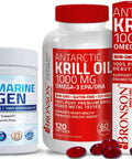 Marine Collagen Peptides Hydrolyzed Protein Powder + Antarctic Krill Oil 1000 Mg With Omega-3S Epa Dha